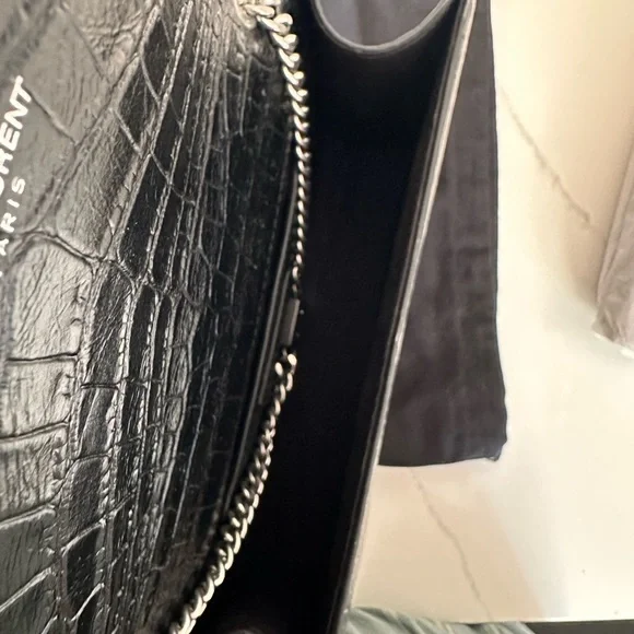 Saint Laurent Black Croc-Embossed Clutch with Silver Tassel - Picture 5 of 5